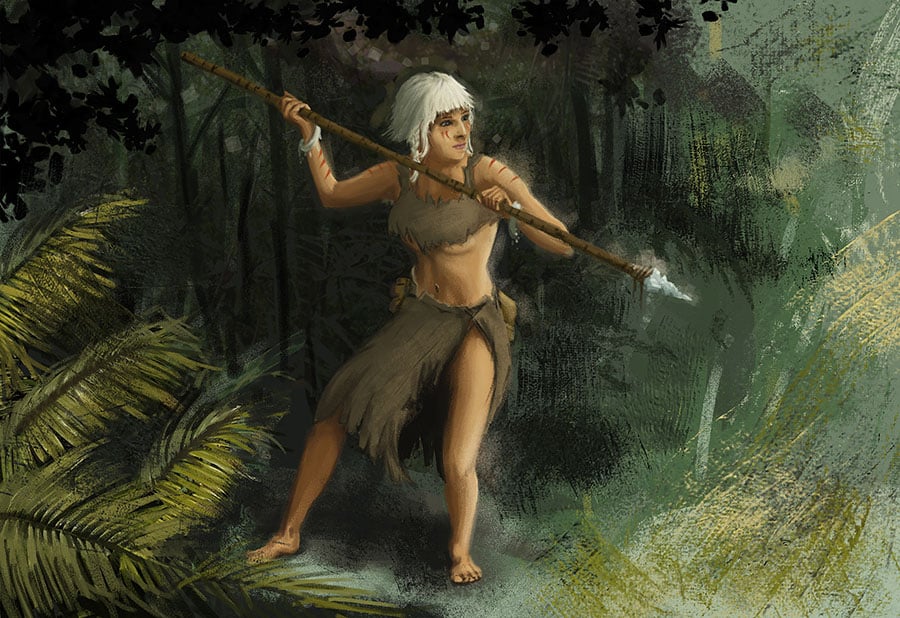 Illustration of a huntress in the wilds