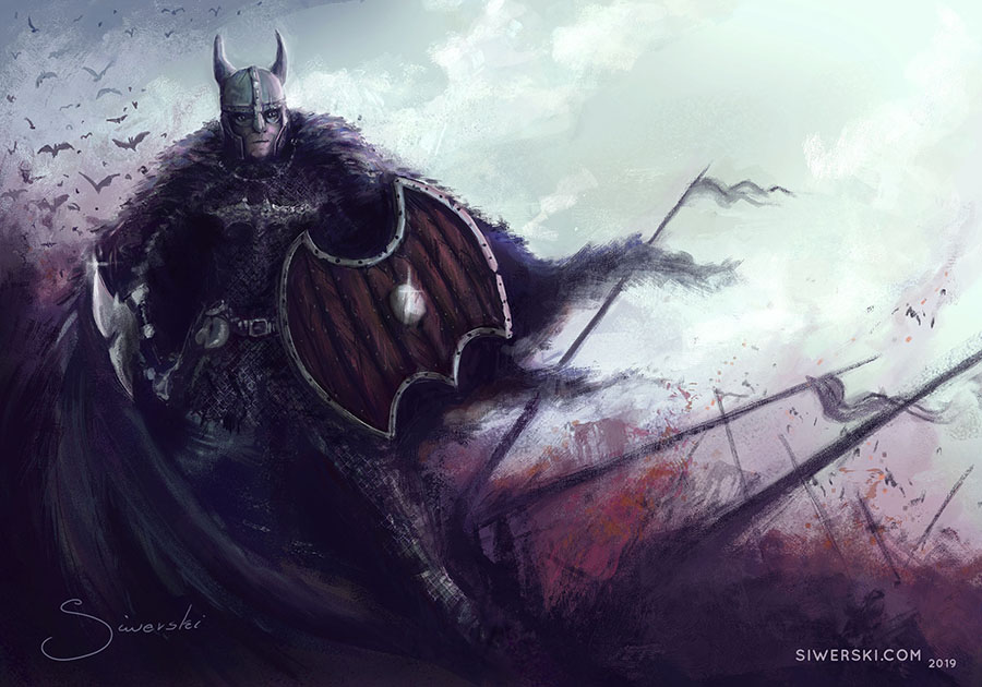 Illustration of a Batman as a viking warrior